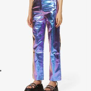 Amy Lynn - Metallic high-rise slim faux-leather trousers - Size M